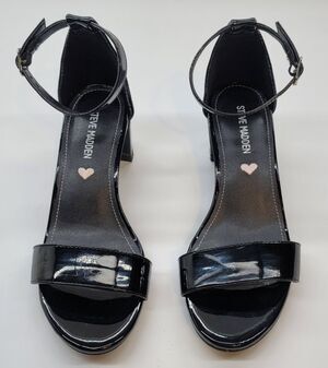 Steve Madden Kids JCarrson Black Patent Block Heel Dress Sandals Girls Size 3M